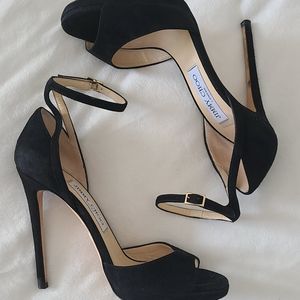 EUC! Jimmy Choo Black Suede Leather D'Orsay Sandal Heels!